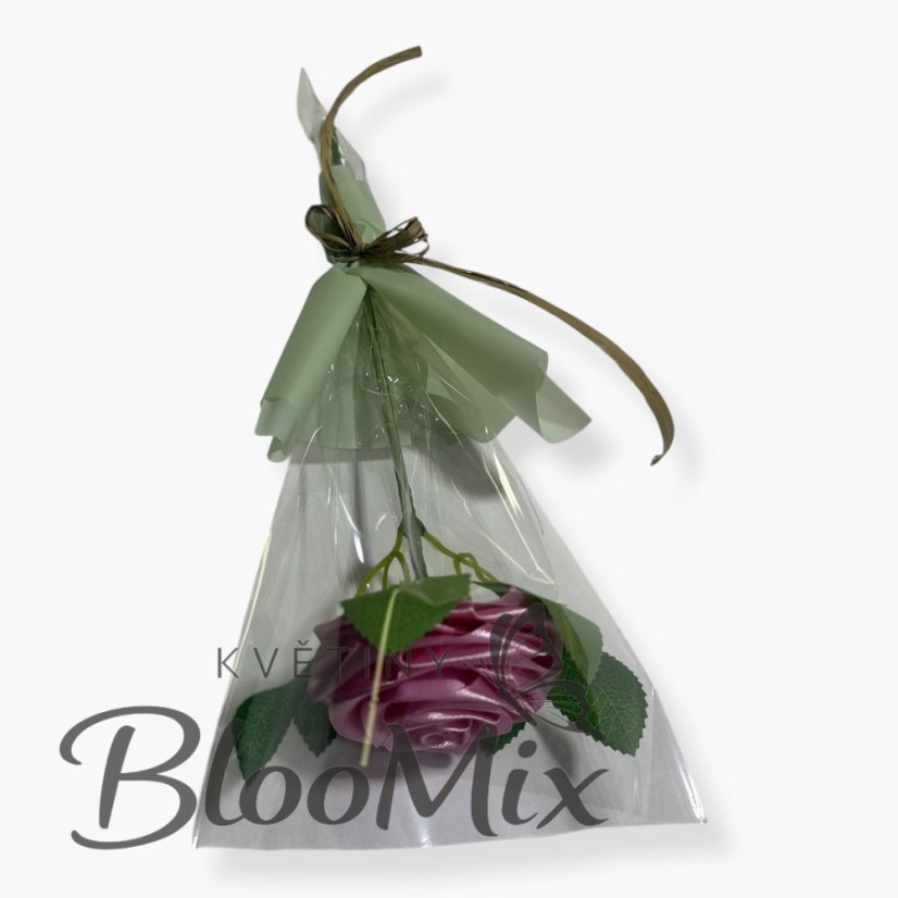 Saténová růžička v celofánu - varianty