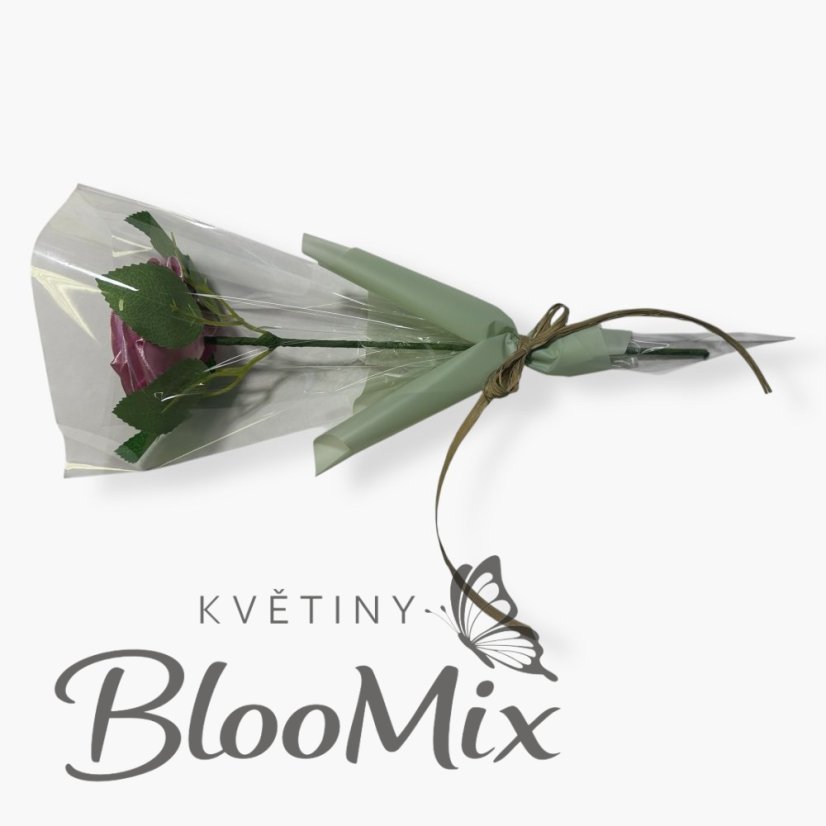 Saténová růžička v celofánu - varianty