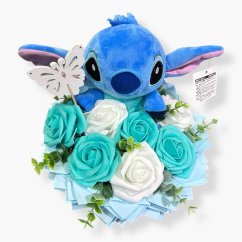 Dárkový box Stitch: Tyrkysové a bílé růže s LED světýlky