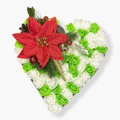 Vánoční srdce s hvězdou - zelená, bílá a červená