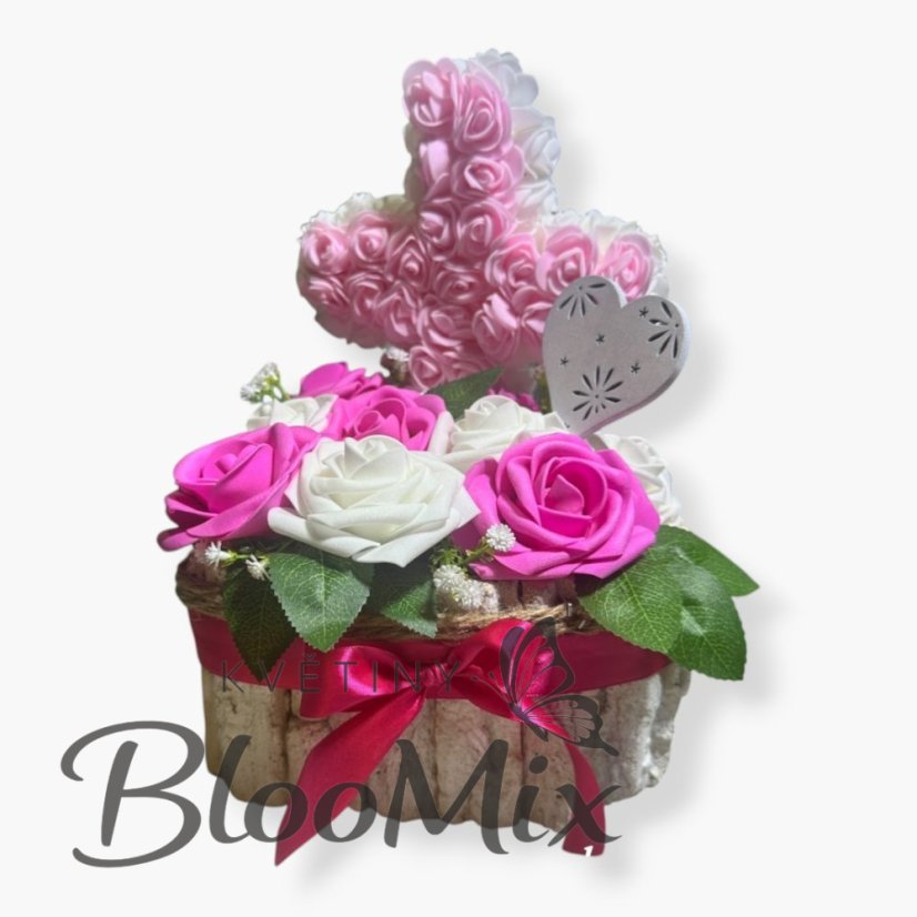 Srdce kůra a kříž stojící, bílo-růžové