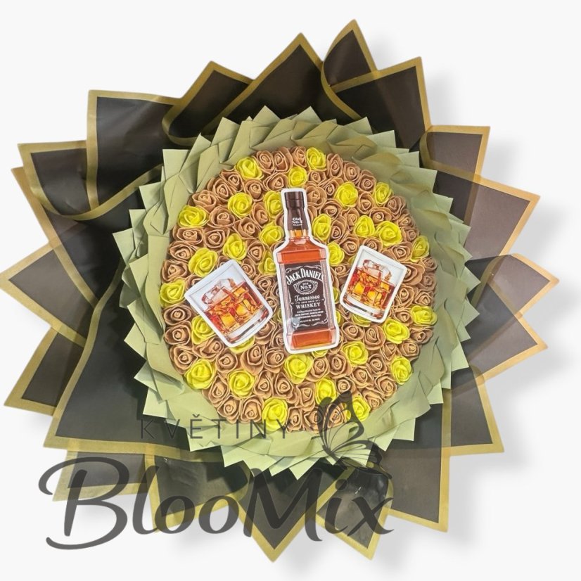 Pánská kytice „Gentleman’s Jack“ – Skořicové růže a whiskey