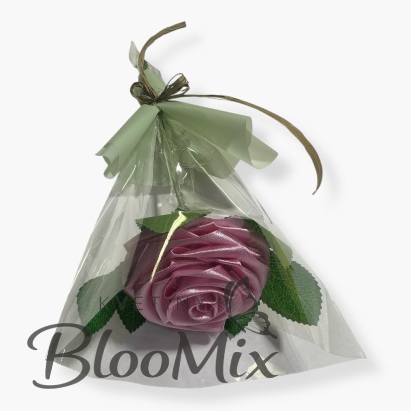 Saténová růžička v celofánu - varianty