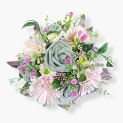 Růžovo-šedý mix s gerberami v dárkovém boxu