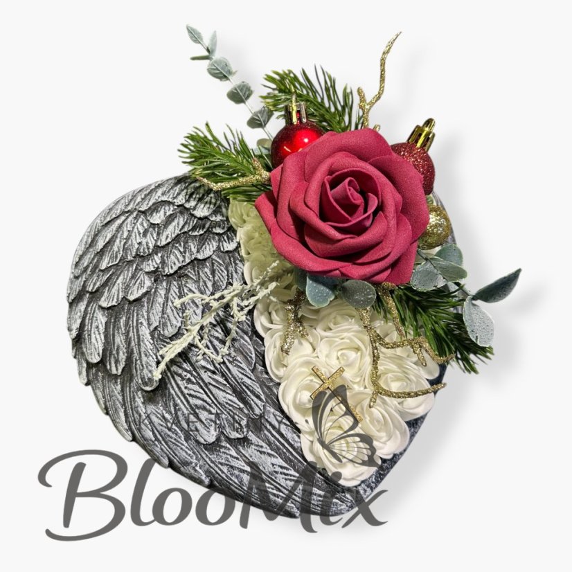 Andělské srdce s pěnovými růžemi – Pietní i dekorativní vazba - Různé varianty: 3