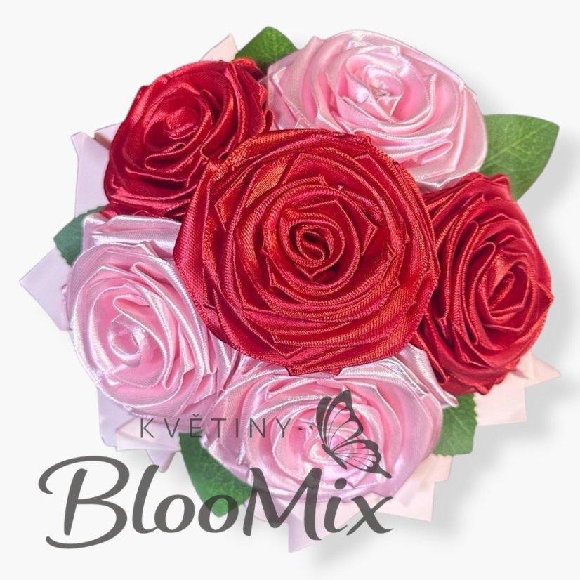 Flower Box „Duo Romance“ – Mix saténových růží (červená a světle růžová)