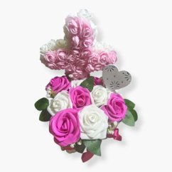 Srdce kůra a kříž stojící, bílo-růžové