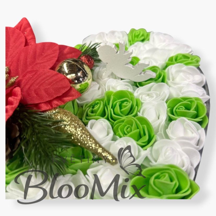 Vánoční srdce s hvězdou - zelená, bílá a červená