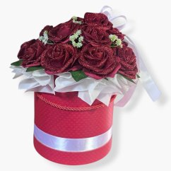 Flower Box „Red Diamond“ – 19 třpytivých růží v červeném boxu