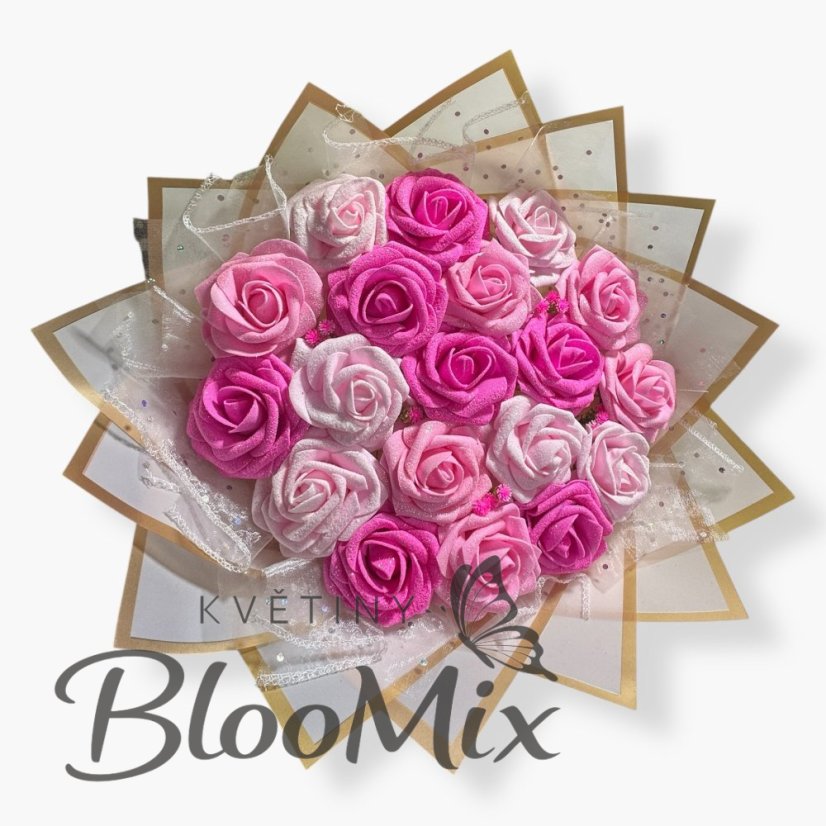 Kulatá kytice z pěnových růží mix růžová s třpytkami