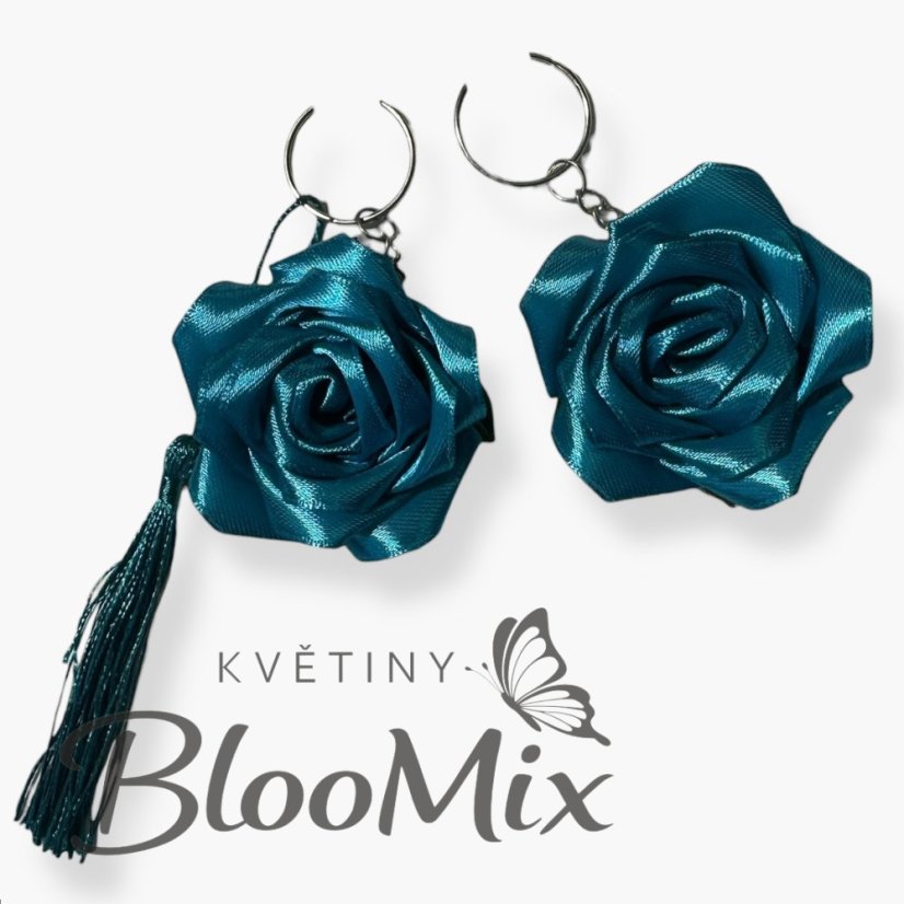 Klíčenka – saténová růže - tyrkysová