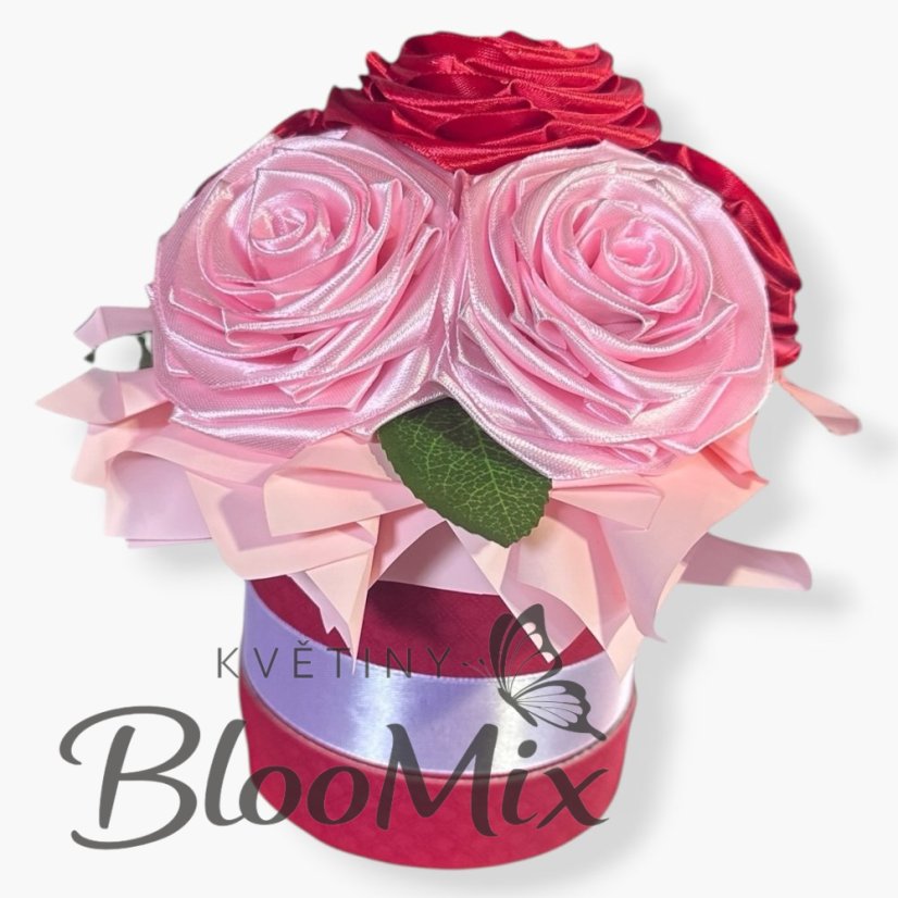 Flower Box „Duo Romance“ – Mix saténových růží (červená a světle růžová)