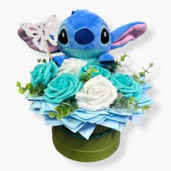 Dárkový box Stitch: Tyrkysové a bílé růže s LED světýlky