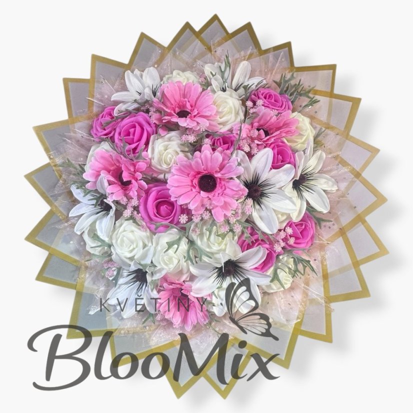 Luxusní pěnová kytice – Růžovo-bílý sen